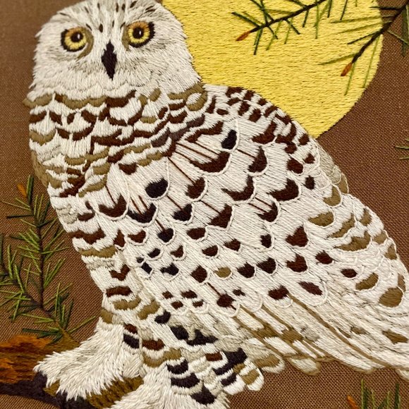 Set of 5 Vintage 1970s Owl Yarn Crewel Embroidery art (4 small 1 large) - Picture 8 of 8